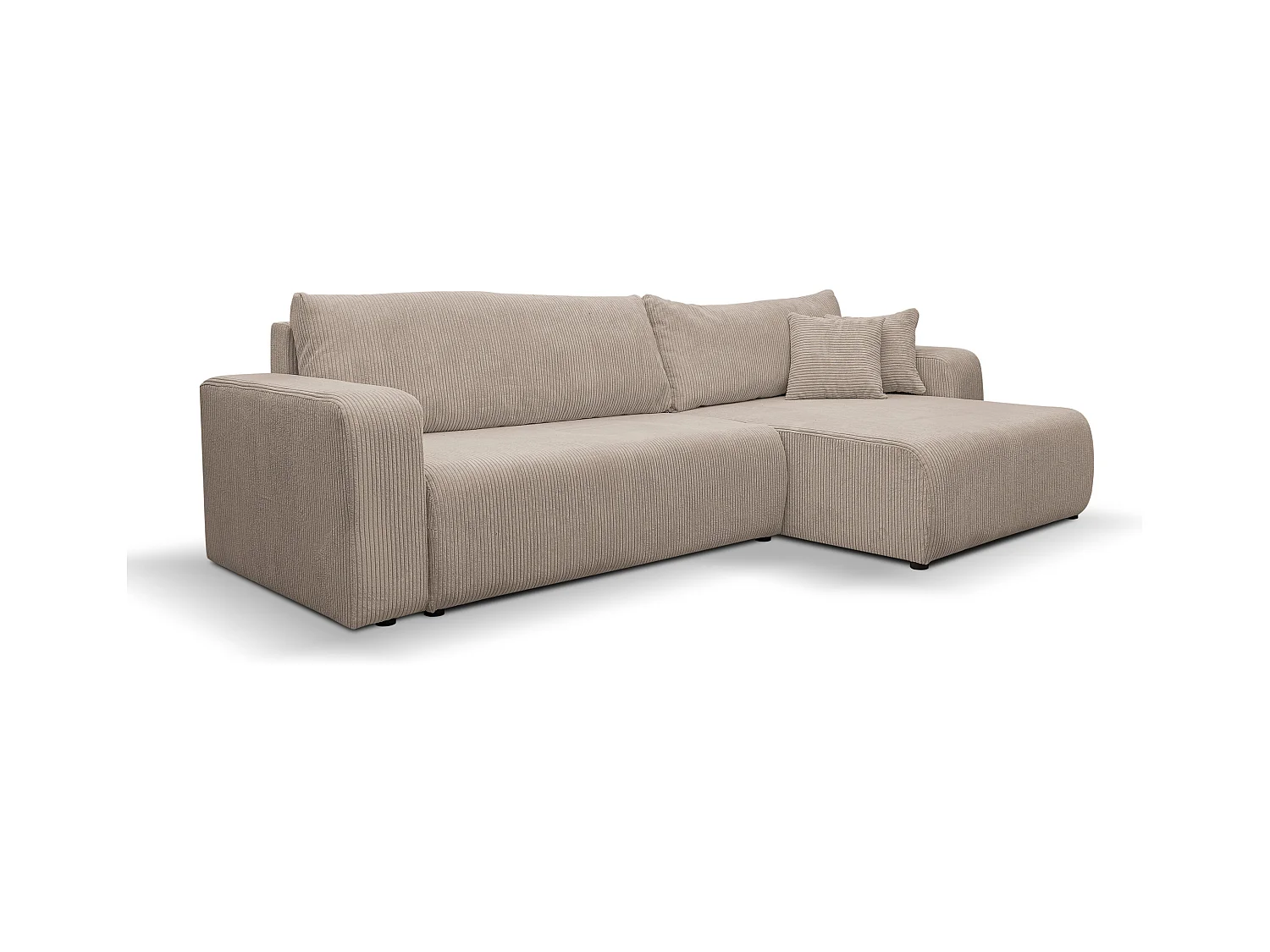 Canapé d'angle Luna XL avec fonction couchage et coffre de rangement, couleur : beige, tissu cordé, ottomane à gauche ou à droite