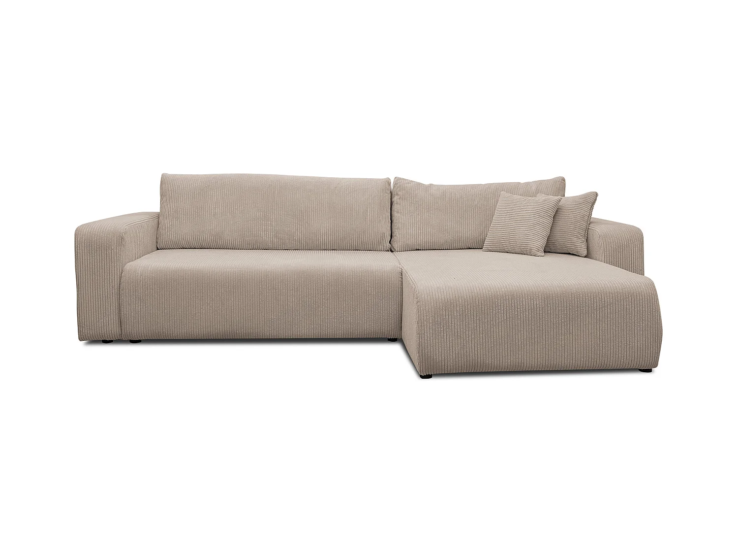 Canapé d'angle Luna XL avec fonction couchage et coffre de rangement, couleur : beige, tissu cordé, ottomane à gauche ou à droite