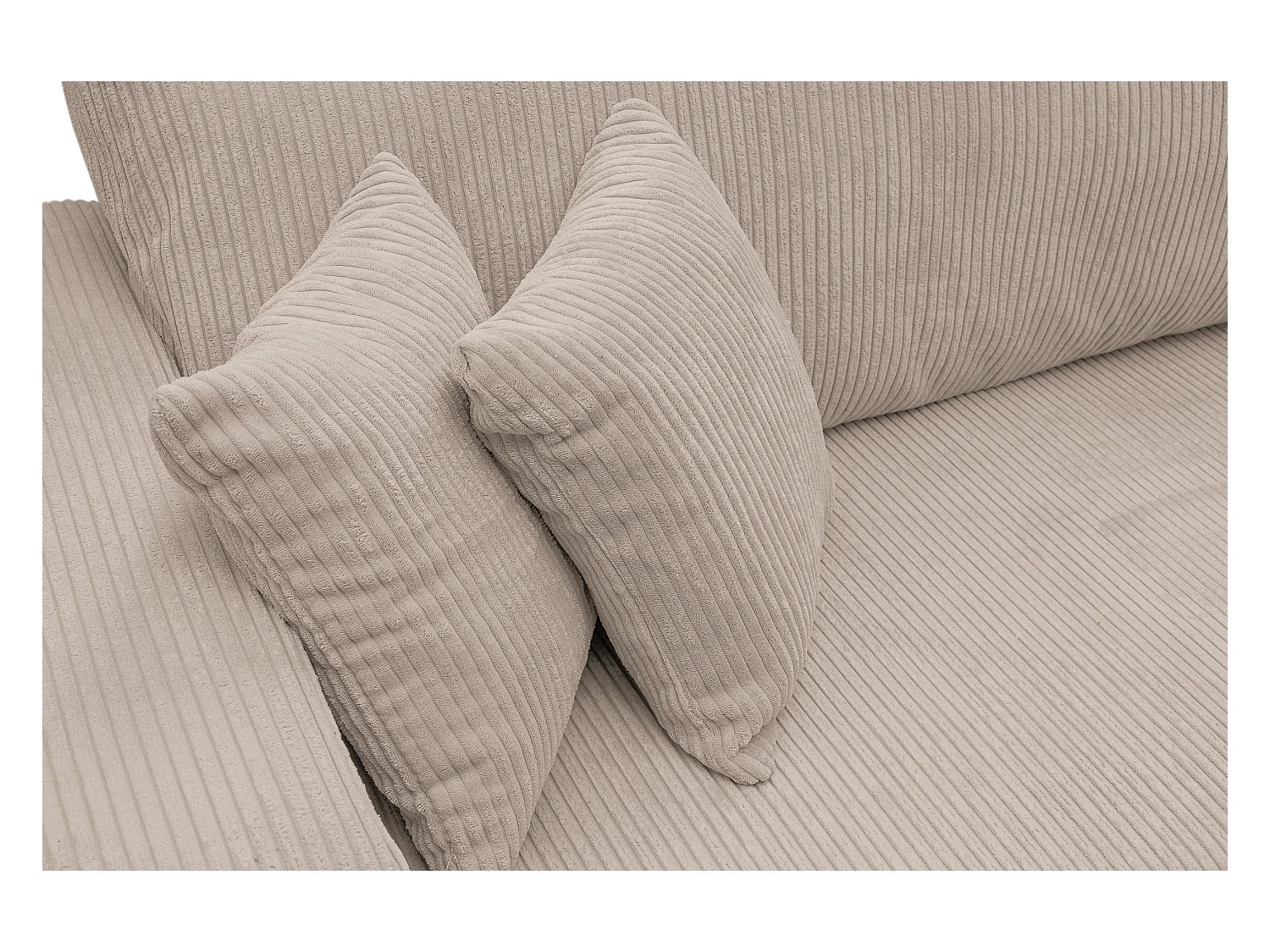 Canapé d'angle Luna XL avec fonction couchage et coffre de rangement, couleur : beige, tissu cordé, ottomane à gauche ou à droite