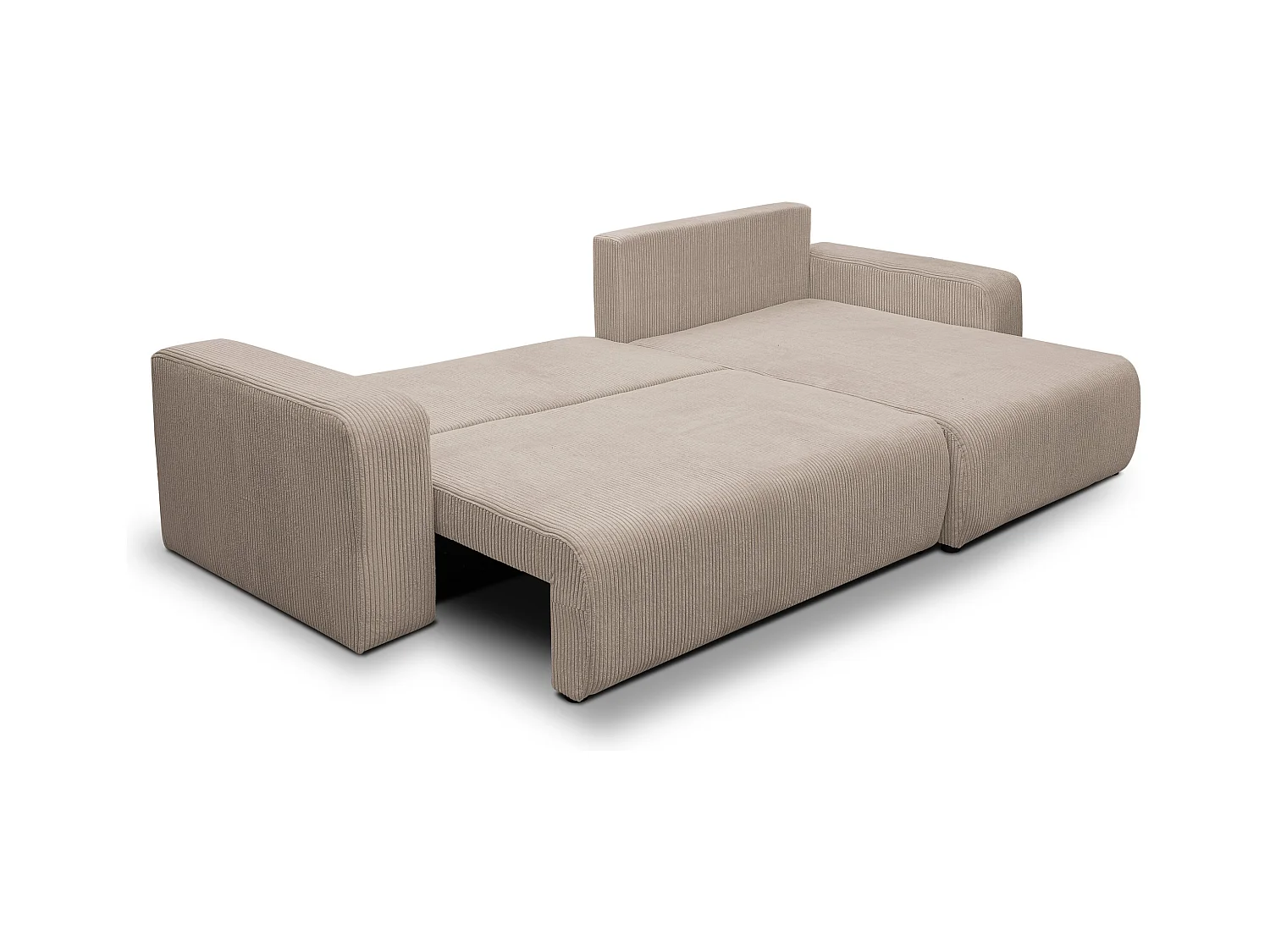 Canapé d'angle Luna XL avec fonction couchage et coffre de rangement, couleur : beige, tissu cordé, ottomane à gauche ou à droite