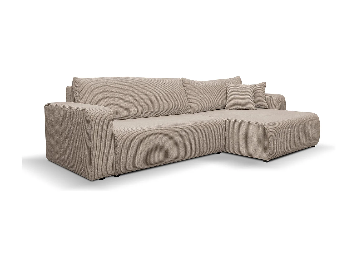 Canapé d'angle Luna XL avec fonction couchage et coffre de rangement, couleur : beige, tissu cordé, ottomane à gauche ou à droite