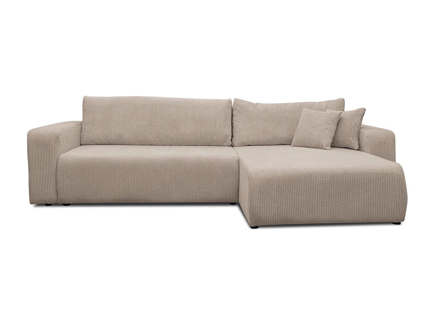 Canapé d'angle Luna XL avec fonction couchage et coffre de rangement, couleur : beige, tissu cordé, ottomane à gauche ou à droite