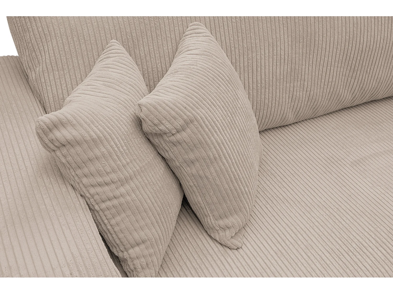 Canapé d'angle Luna XL avec fonction couchage et coffre de rangement, couleur : beige, tissu cordé, ottomane à gauche ou à droite