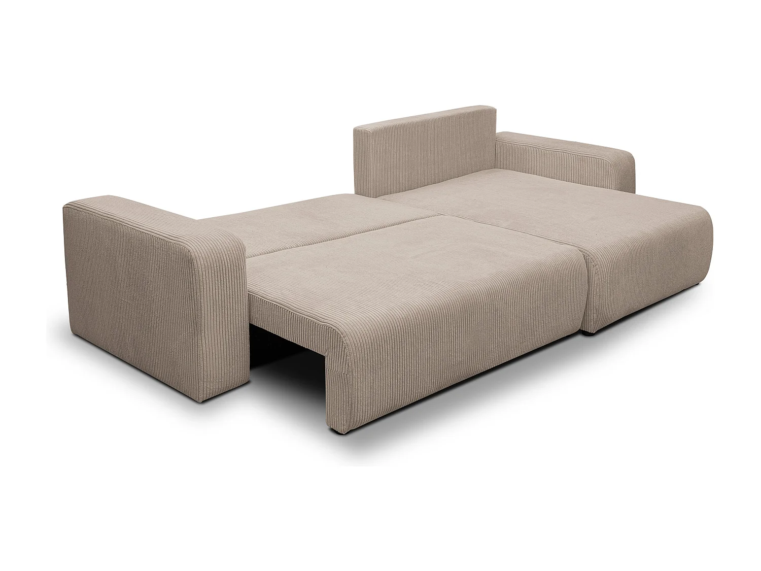 Canapé d'angle Luna XL avec fonction couchage et coffre de rangement, couleur : beige, tissu cordé, ottomane à gauche ou à droite