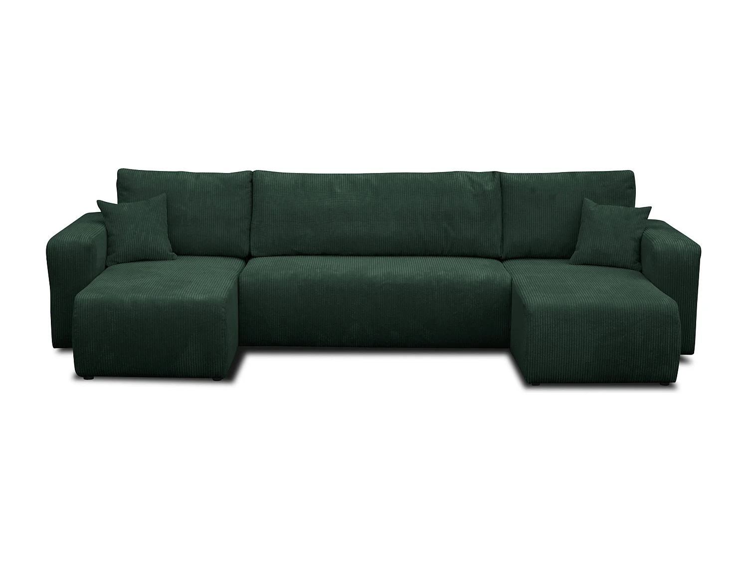 Ensemble de salon Luna U, canapé en U avec fonction couchage et coffre de rangement, couleur : vert, tissu en velours côtelé