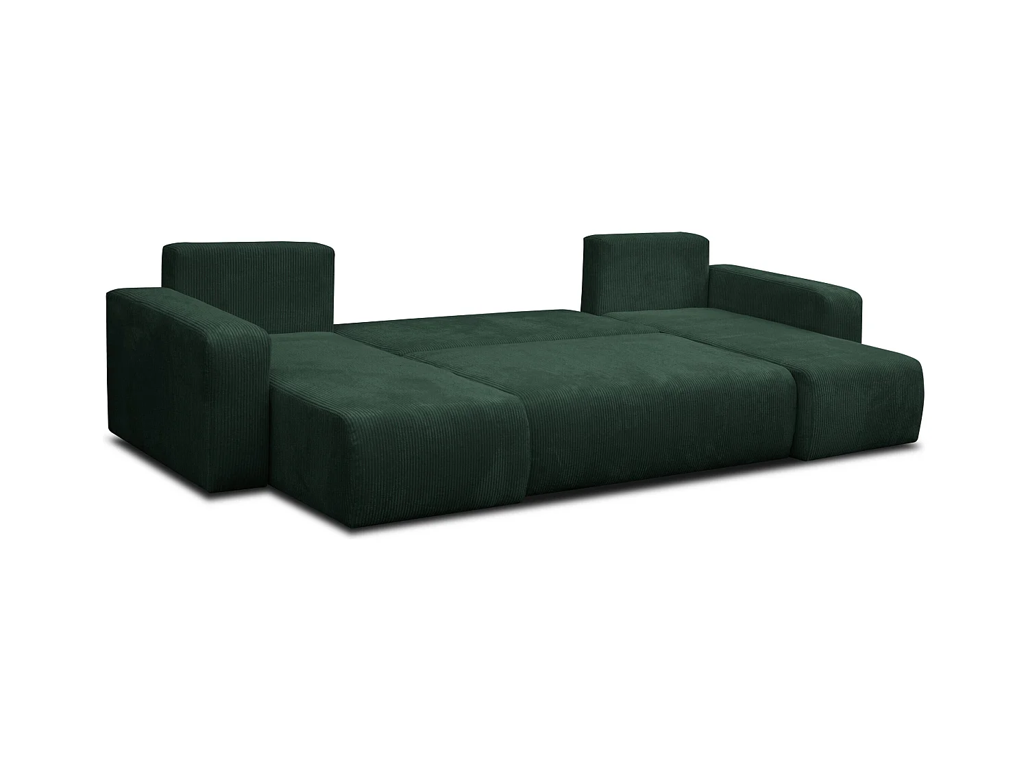 Ensemble de salon Luna U, canapé en U avec fonction couchage et coffre de rangement, couleur : vert, tissu en velours côtelé