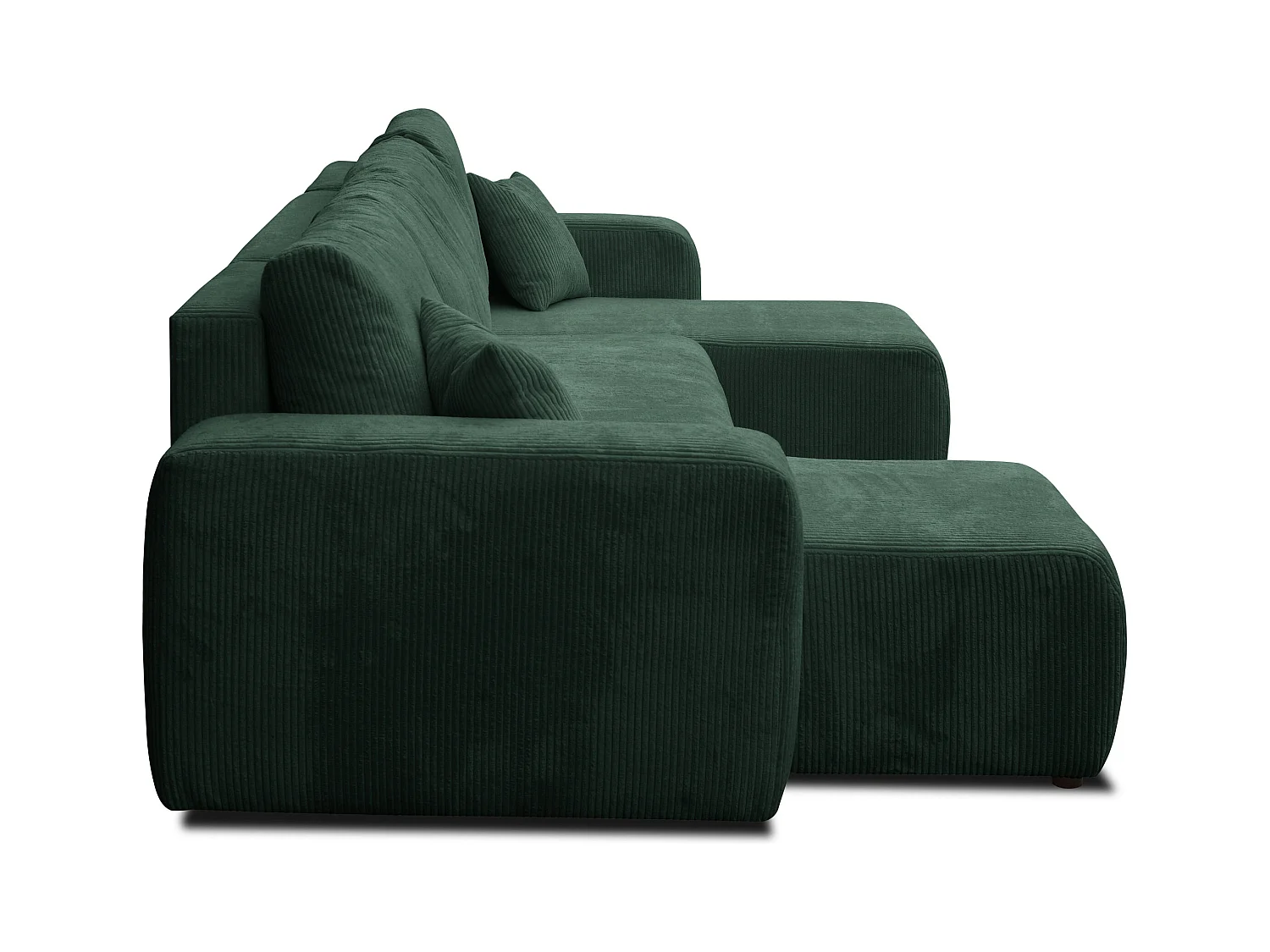 Ensemble de salon Luna U, canapé en U avec fonction couchage et coffre de rangement, couleur : vert, tissu en velours côtelé