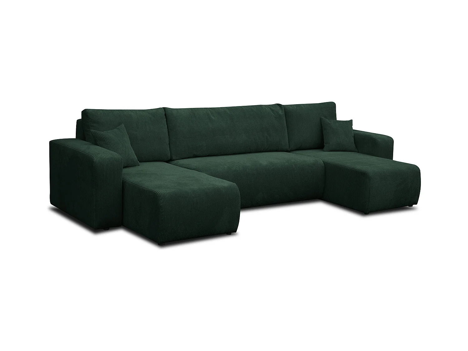 Ensemble de salon Luna U, canapé en U avec fonction couchage et coffre de rangement, couleur : vert, tissu en velours côtelé