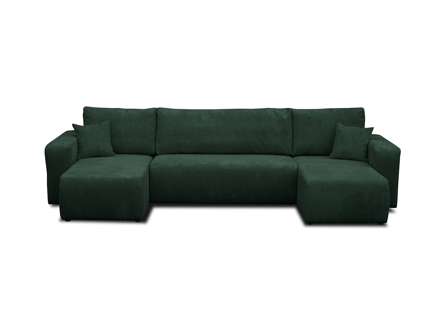 Ensemble de salon Luna U, canapé en U avec fonction couchage et coffre de rangement, couleur : vert, tissu en velours côtelé