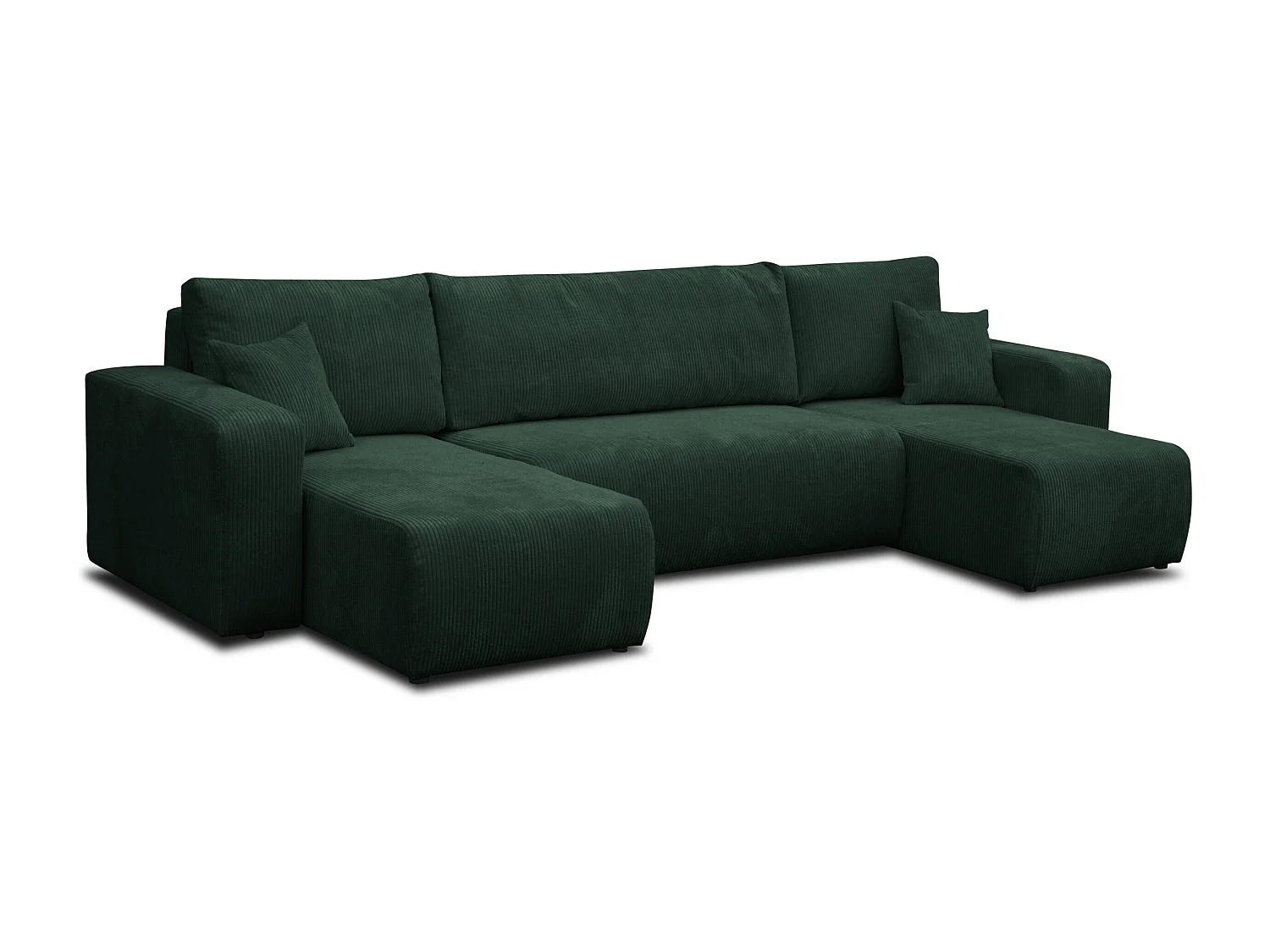 Ensemble de salon Luna U, canapé en U avec fonction couchage et coffre de rangement, couleur : vert, tissu en velours côtelé