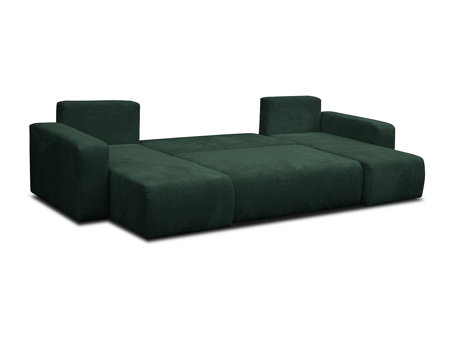 Ensemble de salon Luna U, canapé en U avec fonction couchage et coffre de rangement, couleur : vert, tissu en velours côtelé