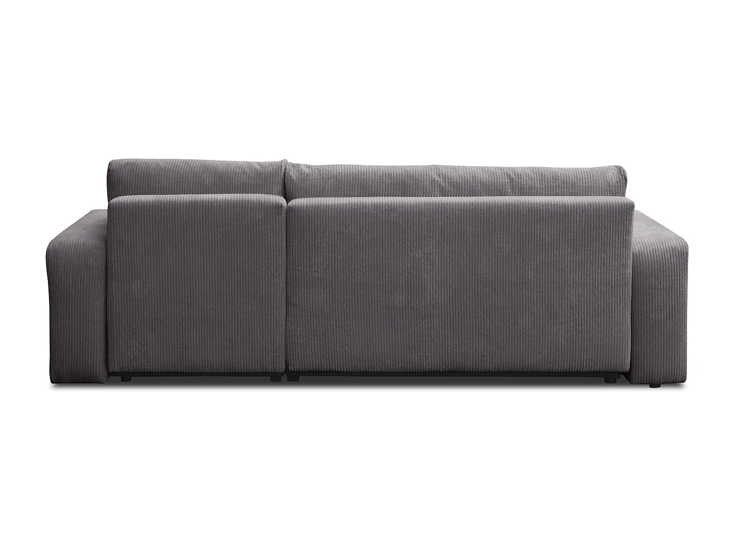 Canapé d'angle Luna L avec fonction couchage et coffre de rangement, couleur : gris foncé, tissu cordé, pouf universel