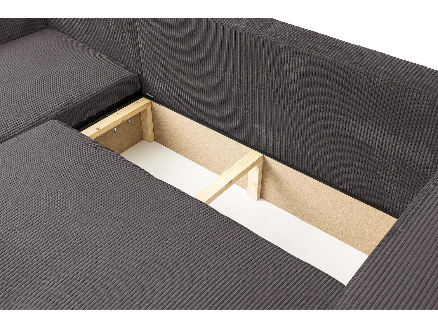 Hoekbank Luna L, hoekbank in L-vorm met slaapfunctie en bedbak, kleur: donkergrijs, corduroy, universele ottomane