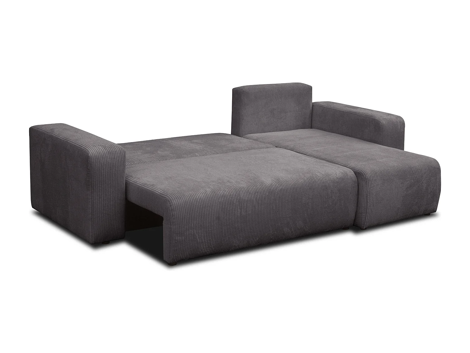 Hoekbank Luna L, hoekbank in L-vorm met slaapfunctie en bedbak, kleur: donkergrijs, corduroy, universele ottomane