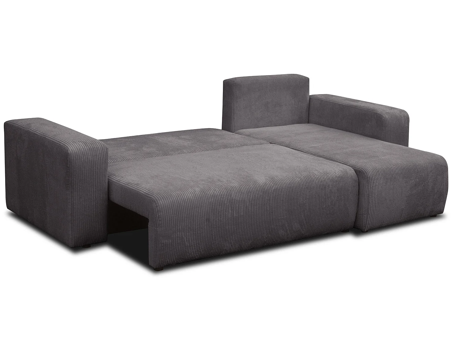 Hoekbank Luna L, hoekbank in L-vorm met slaapfunctie en bedbak, kleur: donkergrijs, corduroy, universele ottomane