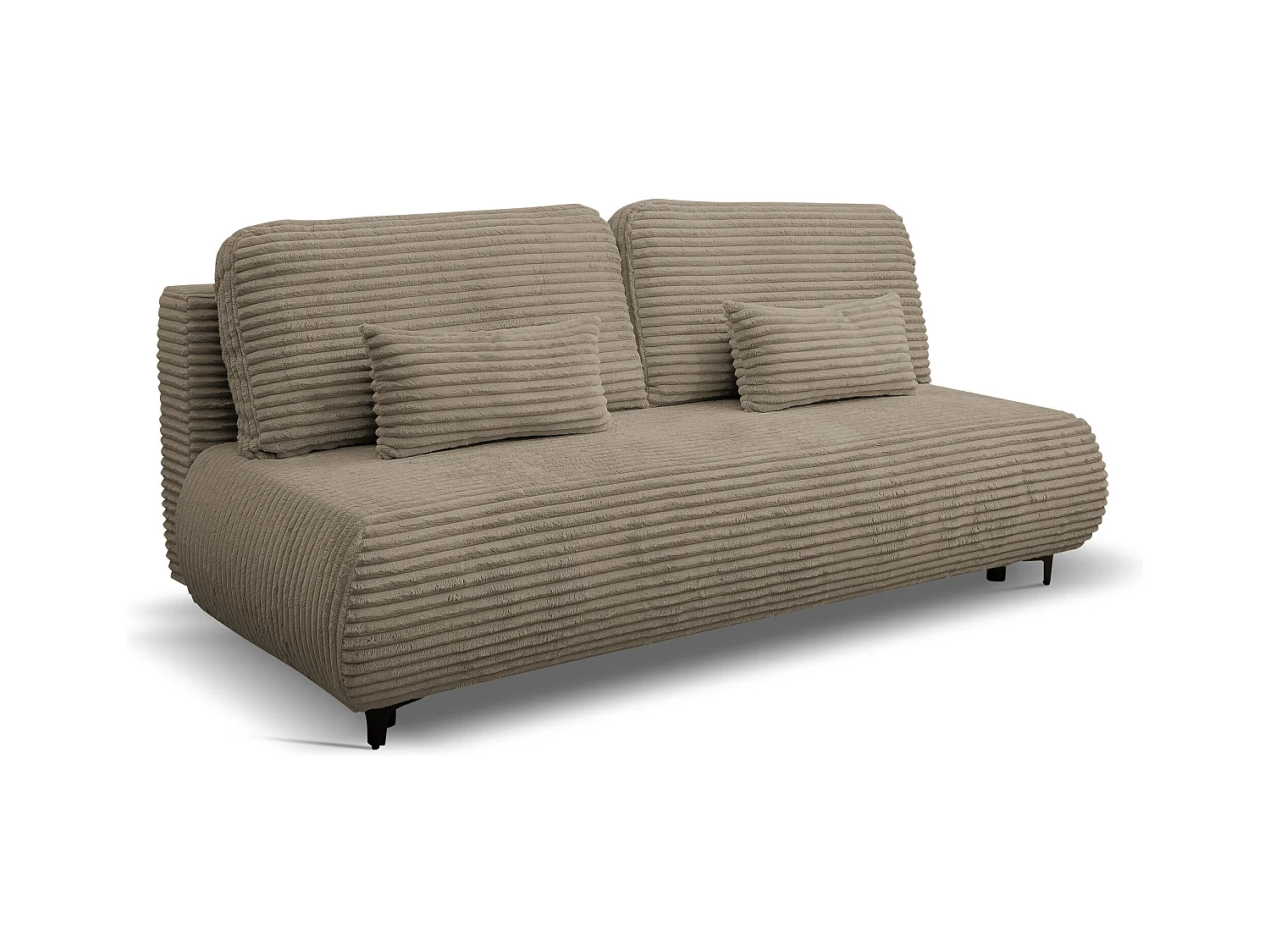 Canapé-lit Etna, canapé avec fonction couchage et coffre de rangement, couleur : marron, tissu cordé, pouf universel