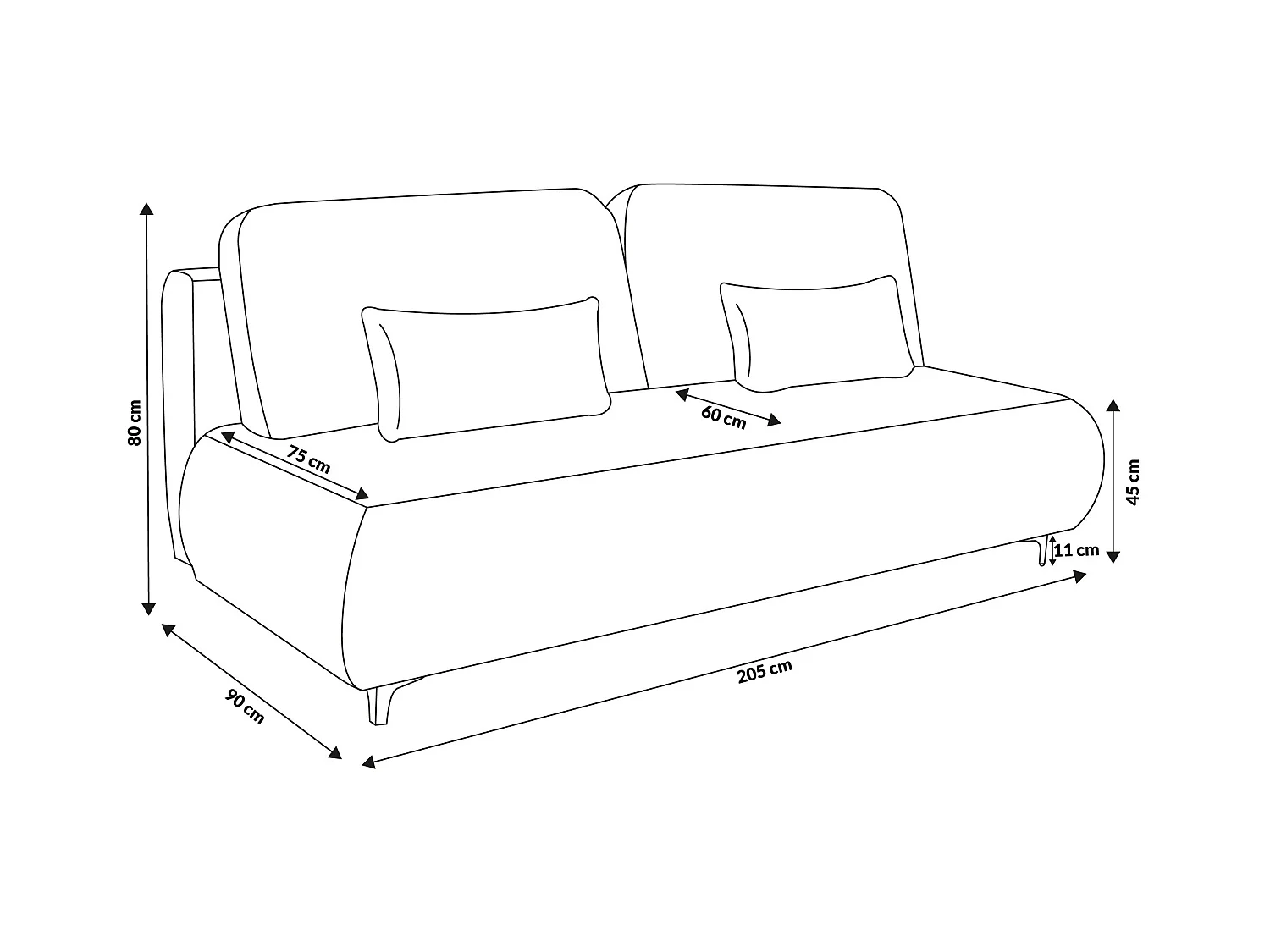 Canapé-lit Etna, canapé avec fonction couchage et coffre de rangement, couleur : marron, tissu cordé, pouf universel