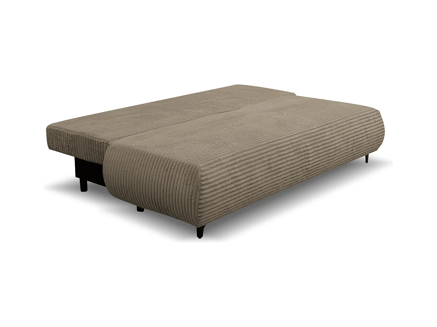 Canapé-lit Etna, canapé avec fonction couchage et coffre de rangement, couleur : marron, tissu cordé, pouf universel