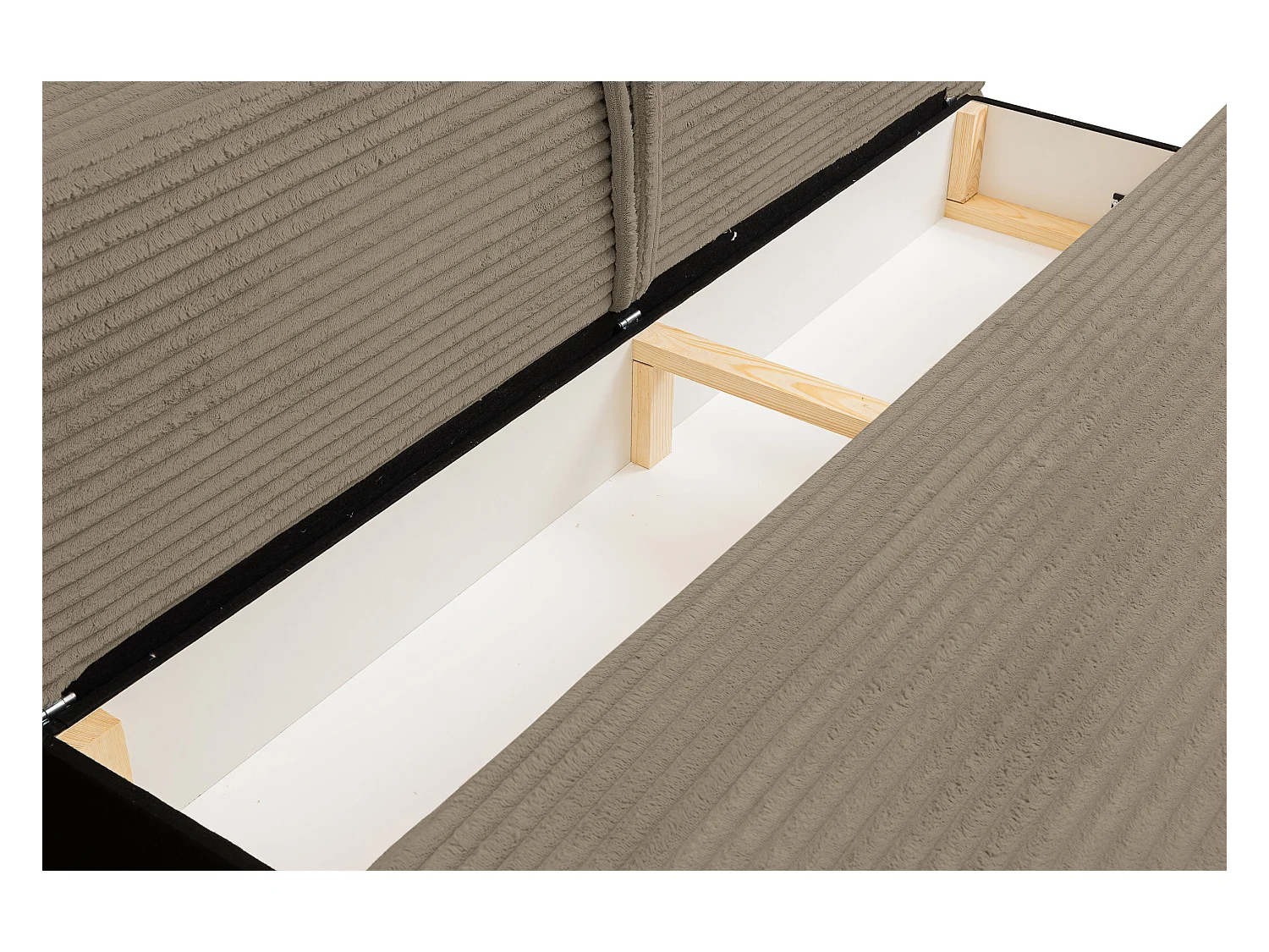 Canapé-lit Etna, canapé avec fonction couchage et coffre de rangement, couleur : marron, tissu cordé, pouf universel