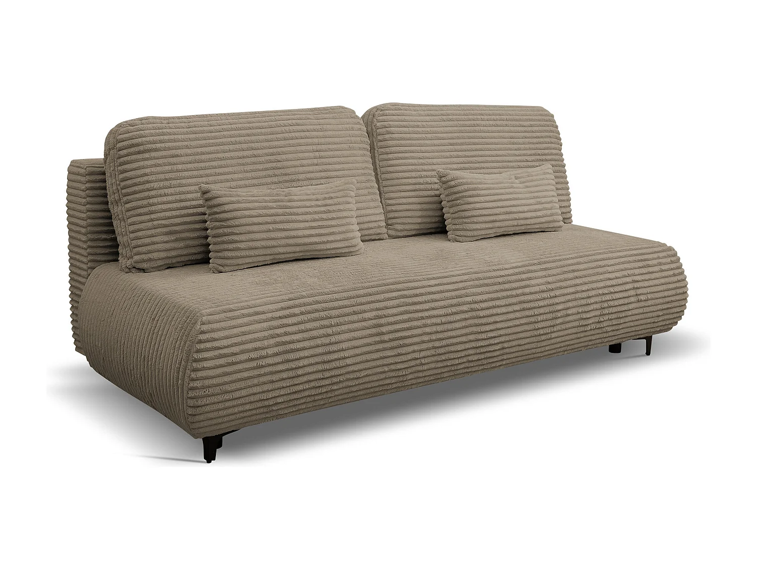 Canapé-lit Etna, canapé avec fonction couchage et coffre de rangement, couleur : marron, tissu cordé, pouf universel