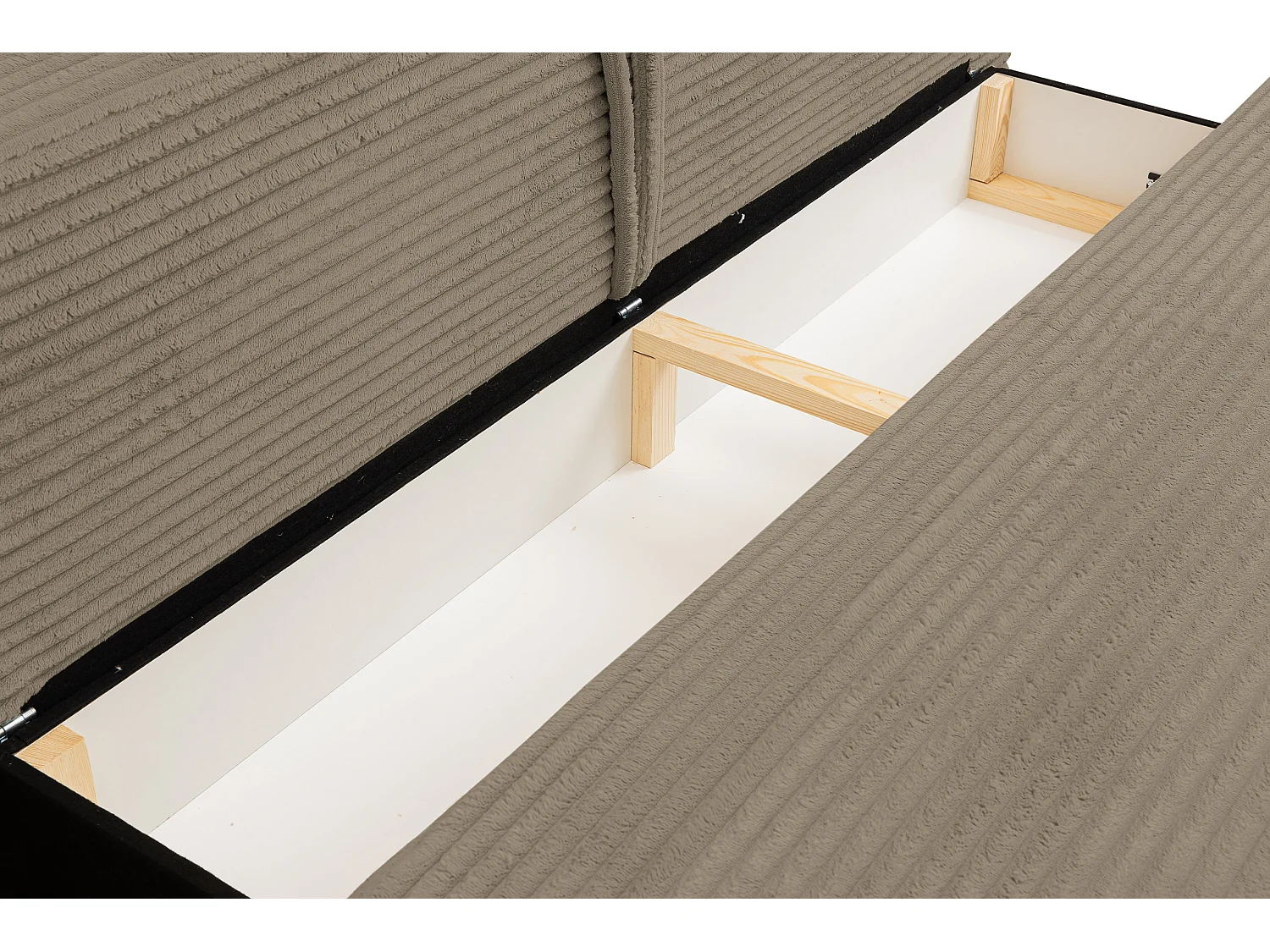 Canapé-lit Etna, canapé avec fonction couchage et coffre de rangement, couleur : marron, tissu cordé, pouf universel