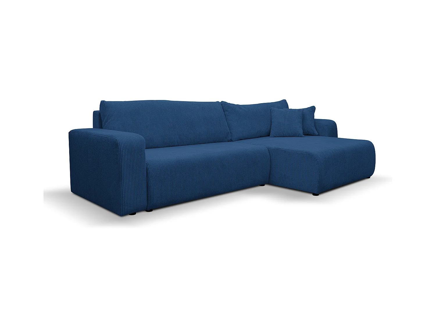 Canapé d'angle Luna XL avec fonction couchage et coffre de rangement, couleur : bleu, tissu cordé, ottomane à gauche ou à droite