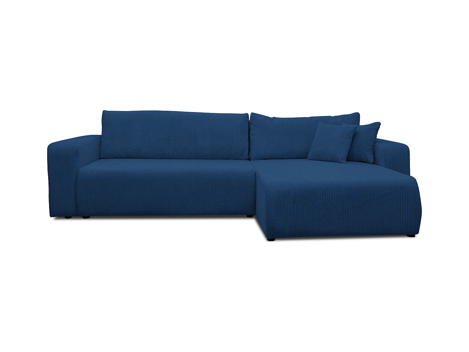 Canapé d'angle Luna XL avec fonction couchage et coffre de rangement, couleur : bleu, tissu cordé, ottomane à gauche ou à droite