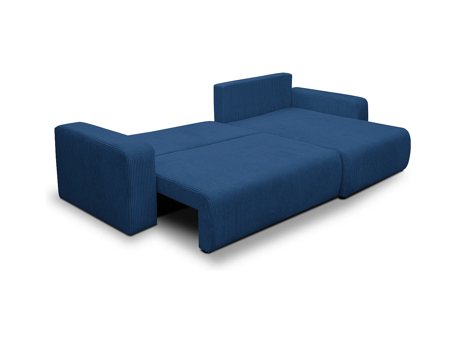 Canapé d'angle Luna XL avec fonction couchage et coffre de rangement, couleur : bleu, tissu cordé, ottomane à gauche ou à droite