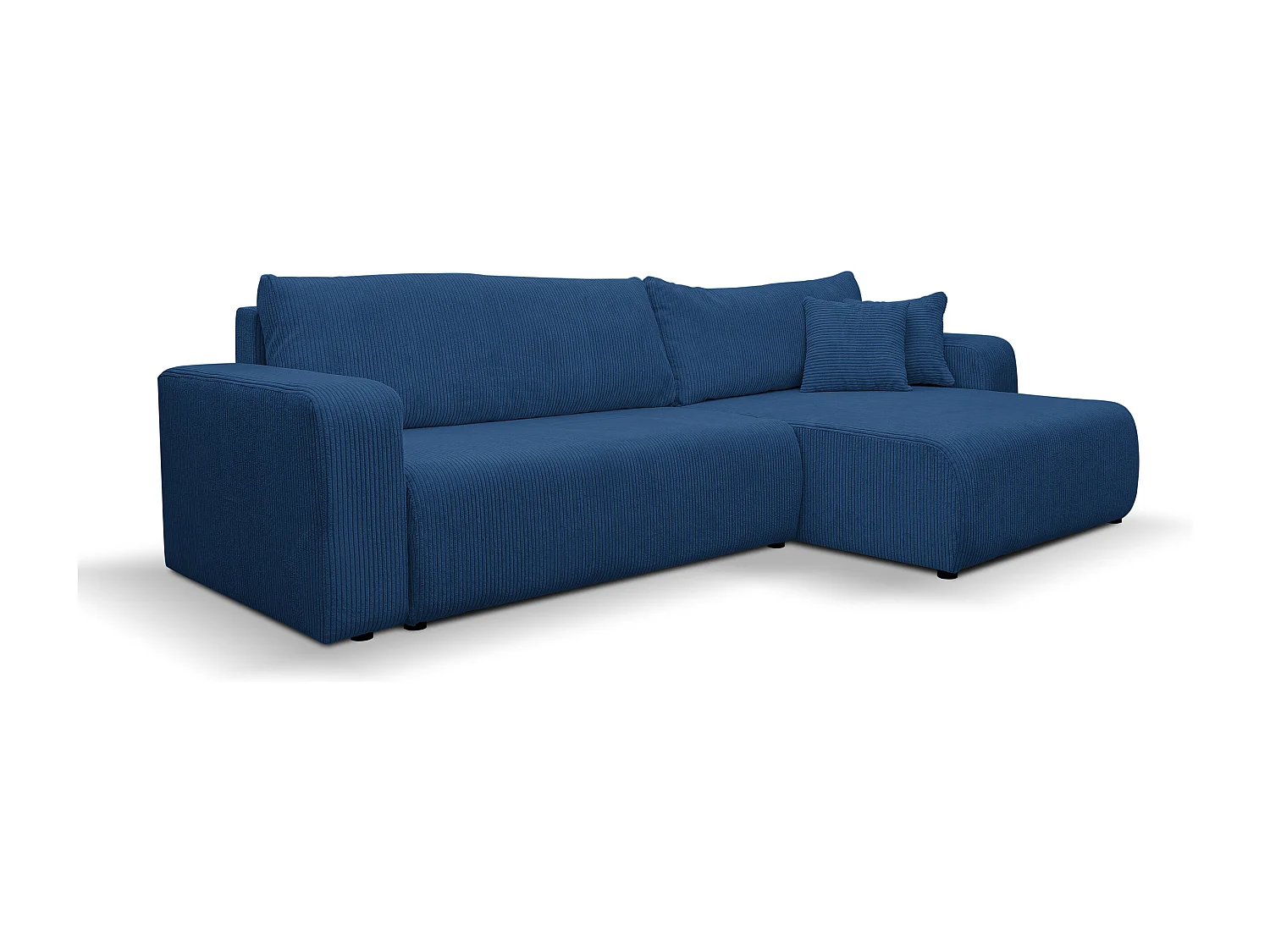 Canapé d'angle Luna XL avec fonction couchage et coffre de rangement, couleur : bleu, tissu cordé, ottomane à gauche ou à droite