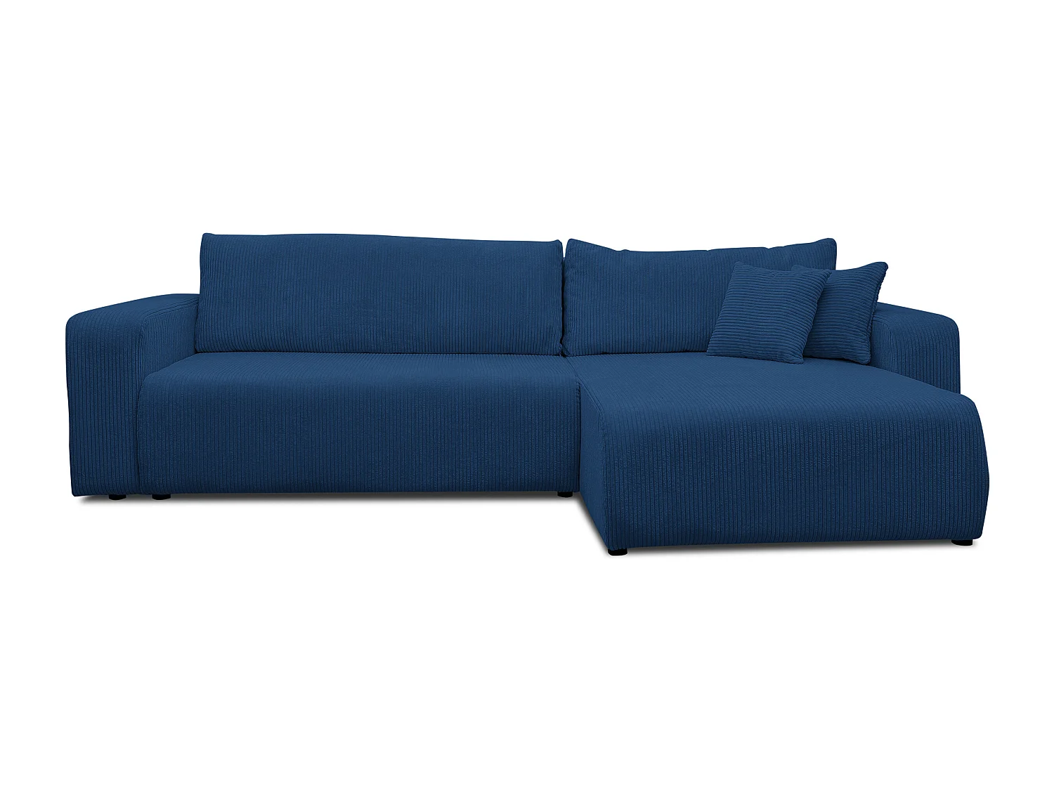 Canapé d'angle Luna XL avec fonction couchage et coffre de rangement, couleur : bleu, tissu cordé, ottomane à gauche ou à droite