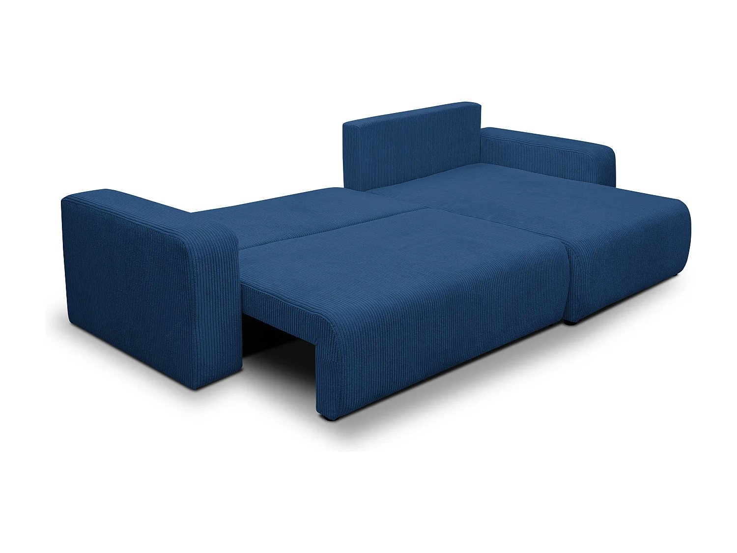 Canapé d'angle Luna XL avec fonction couchage et coffre de rangement, couleur : bleu, tissu cordé, ottomane à gauche ou à droite