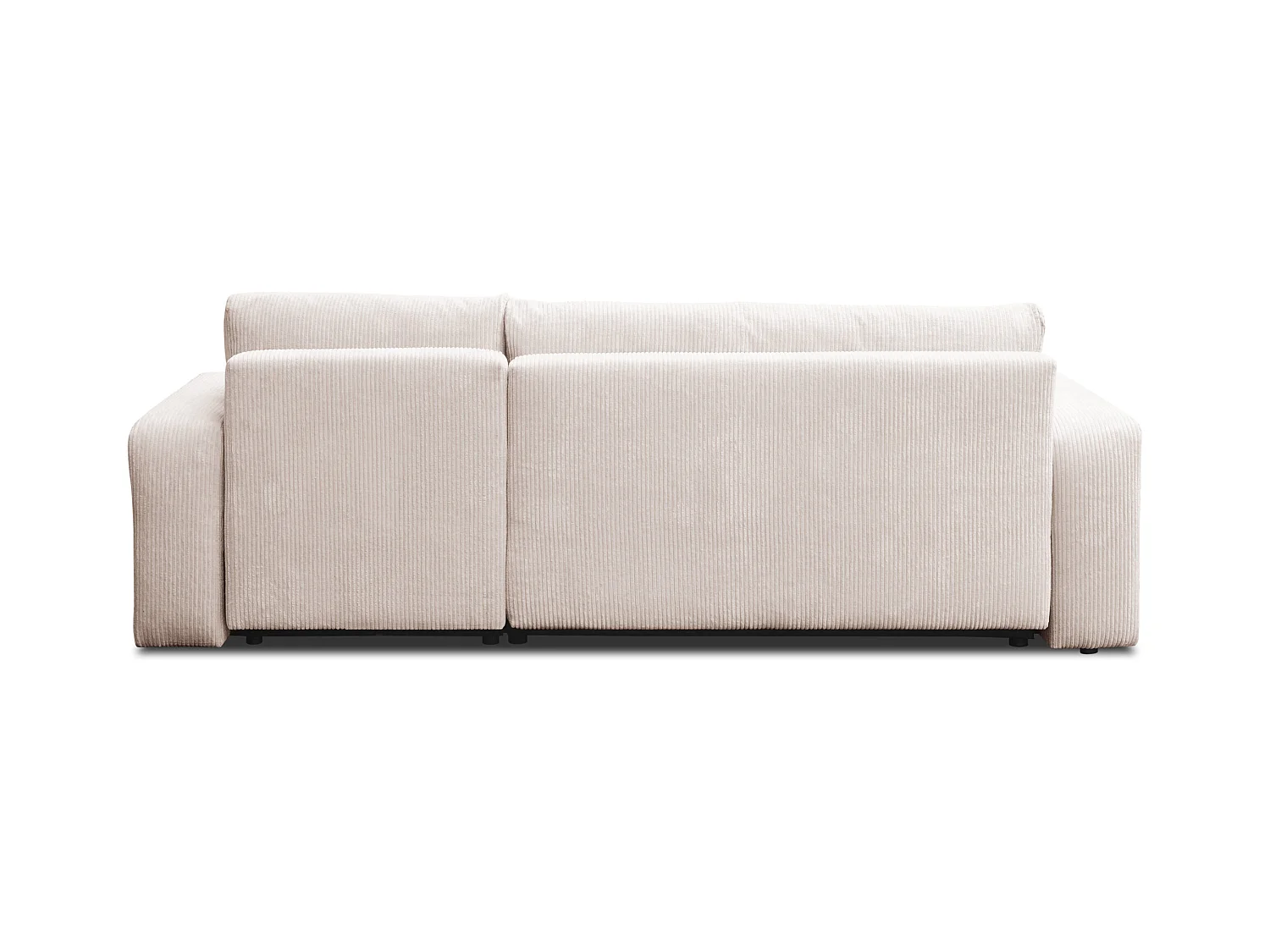 Canapé d'angle Luna L avec fonction de couchage et coffre de rangement, couleur : beige, tissu cordé, pouf universel