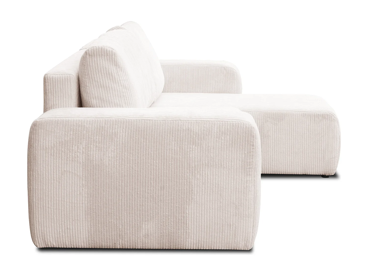 Canapé d'angle Luna L avec fonction de couchage et coffre de rangement, couleur : beige, tissu cordé, pouf universel