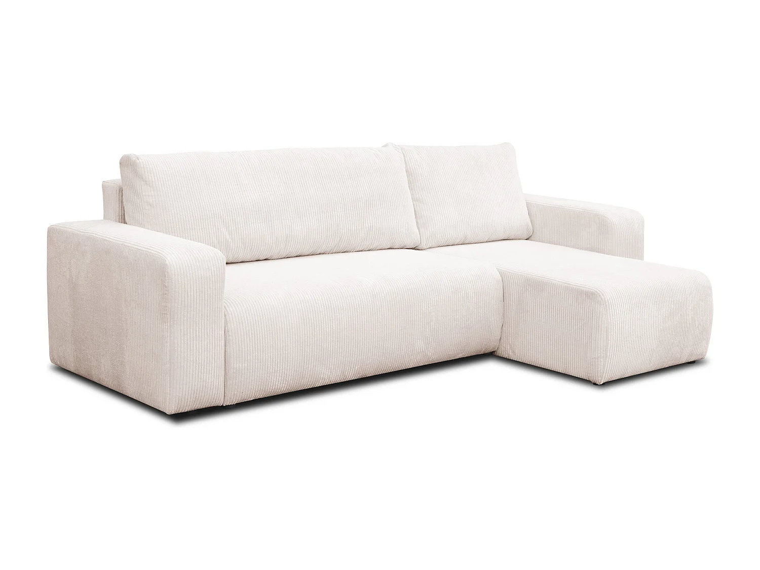 Hoekbank Luna L, hoekbank in L-vorm met slaapfunctie en bedbak, kleur: beige, corduroy, universele ottomane