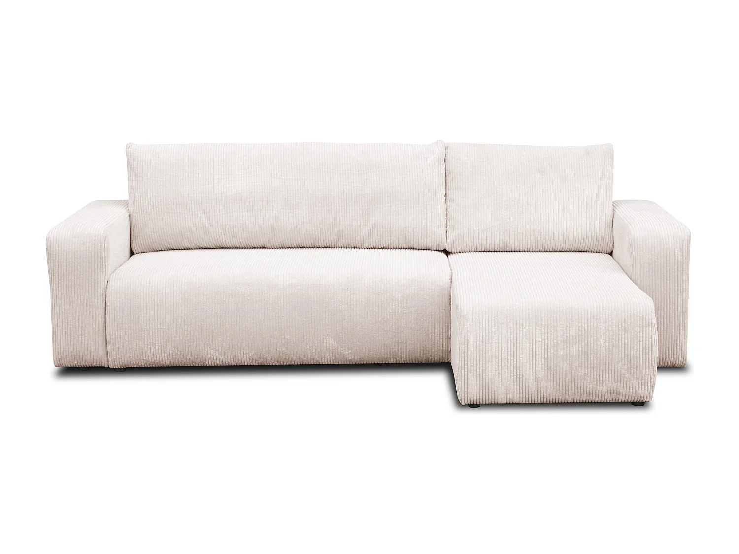 Hoekbank Luna L, hoekbank in L-vorm met slaapfunctie en bedbak, kleur: beige, corduroy, universele ottomane