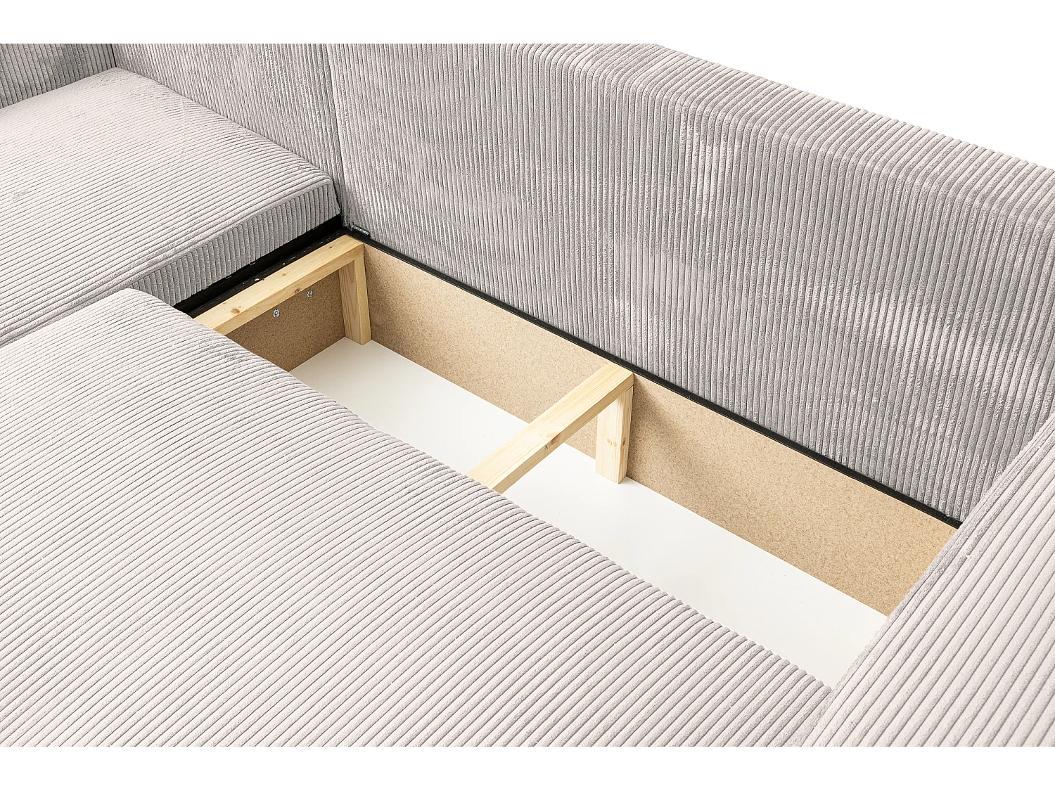 Hoekbank Luna L, hoekbank in L-vorm met slaapfunctie en bedbak, kleur: beige, corduroy, universele ottomane