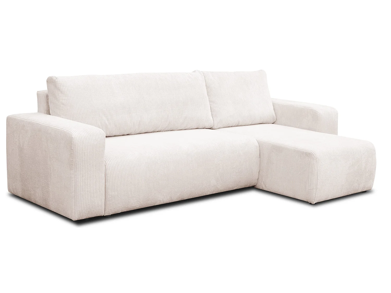 Hoekbank Luna L, hoekbank in L-vorm met slaapfunctie en bedbak, kleur: beige, corduroy, universele ottomane
