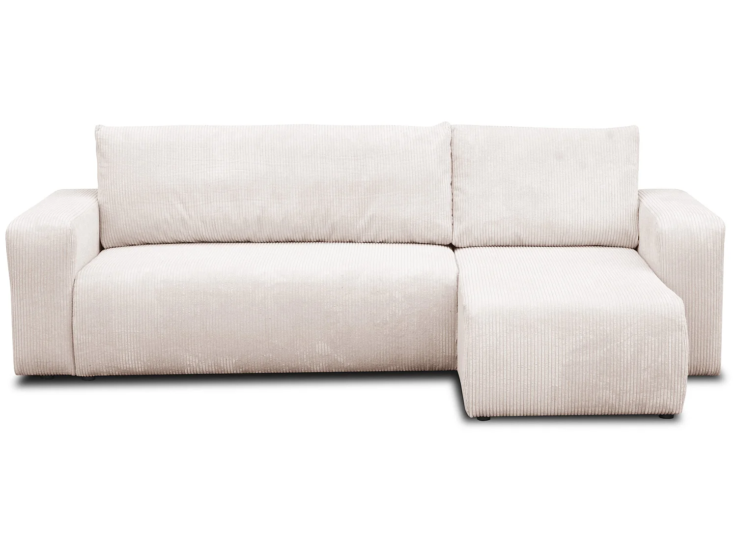 Hoekbank Luna L, hoekbank in L-vorm met slaapfunctie en bedbak, kleur: beige, corduroy, universele ottomane