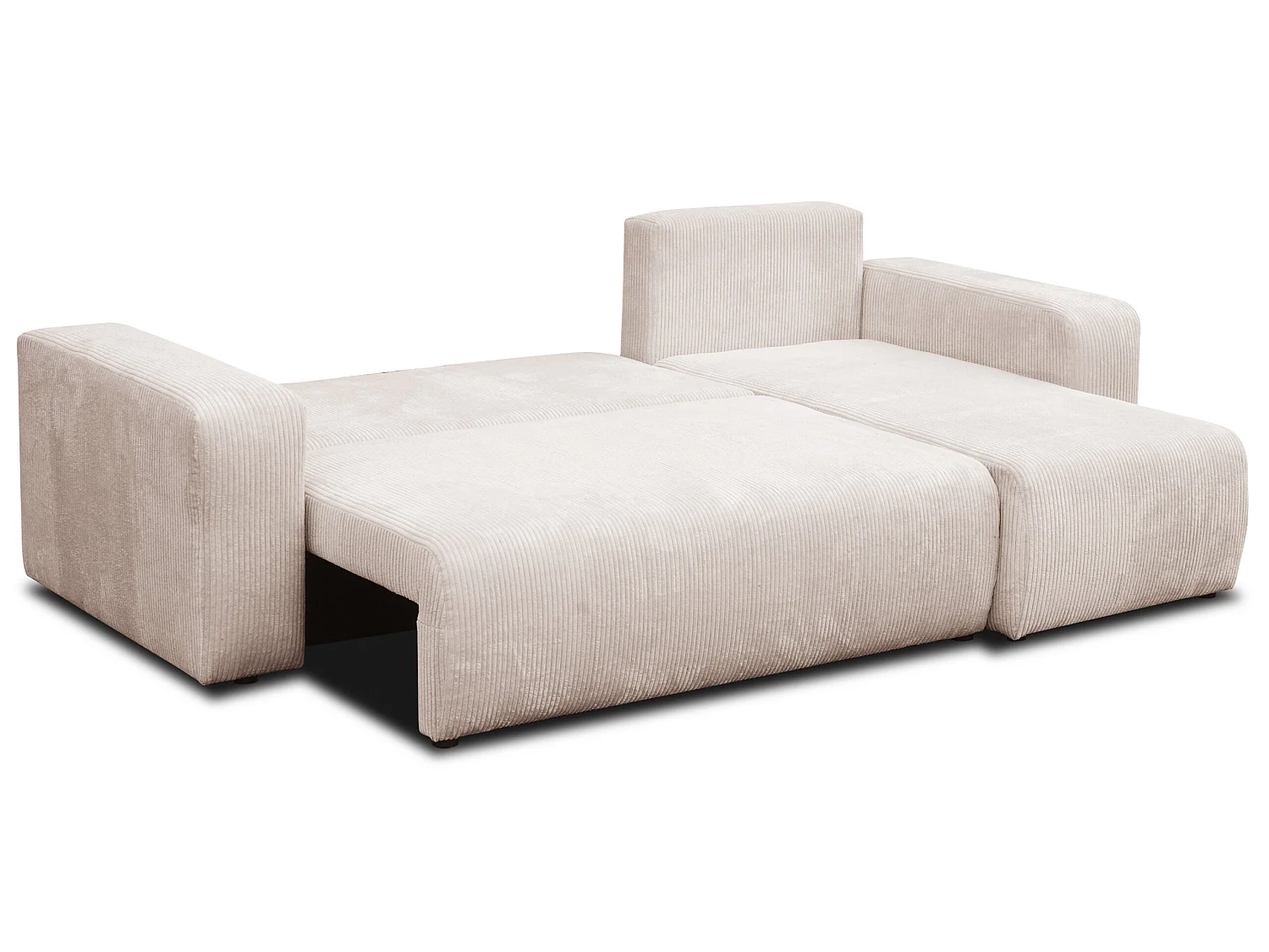 Hoekbank Luna L, hoekbank in L-vorm met slaapfunctie en bedbak, kleur: beige, corduroy, universele ottomane