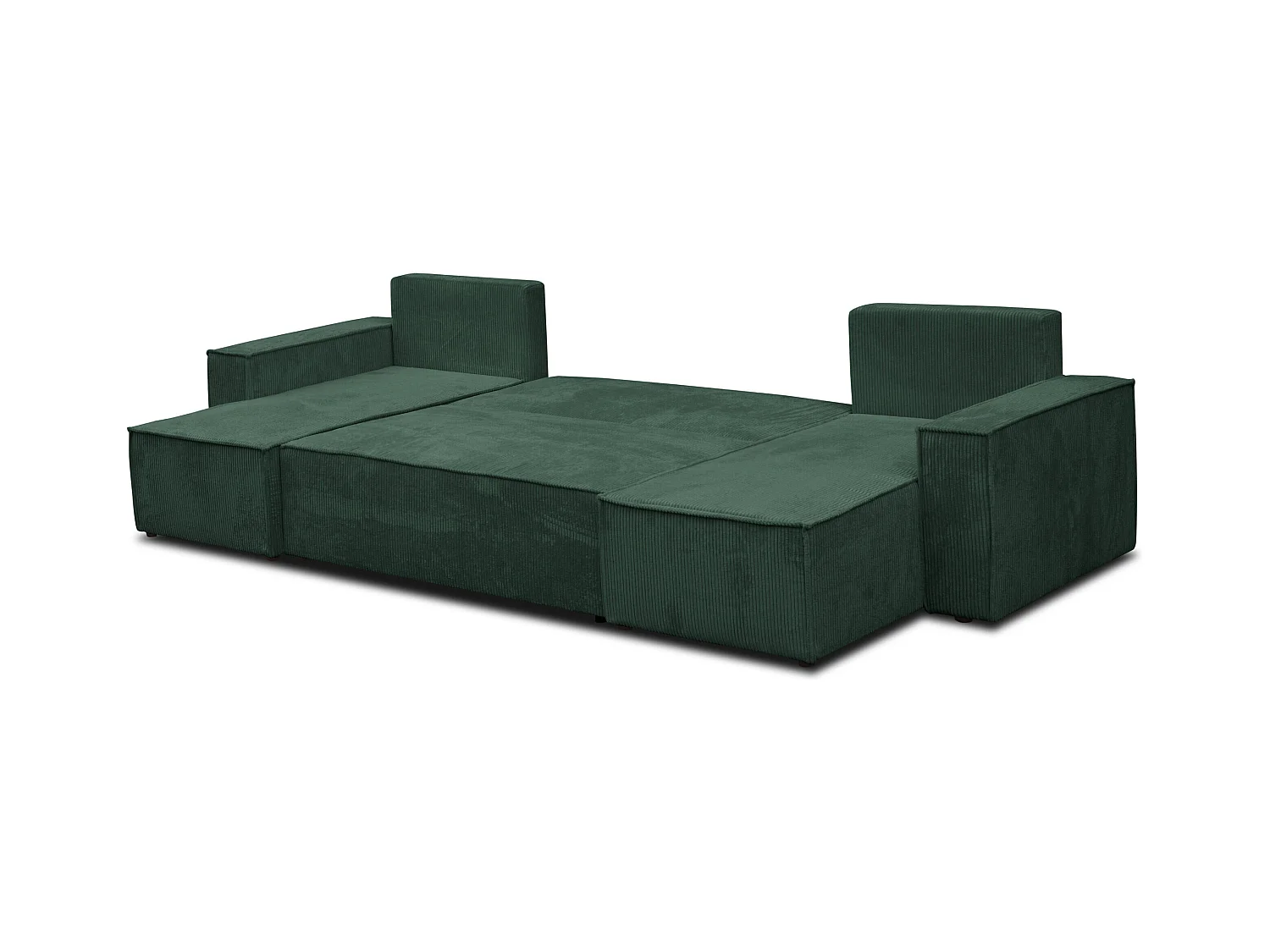 Ensemble de salon Hugo U, canapé en U avec fonction couchage et coffre de rangement, couleur : vert, tissu cordé