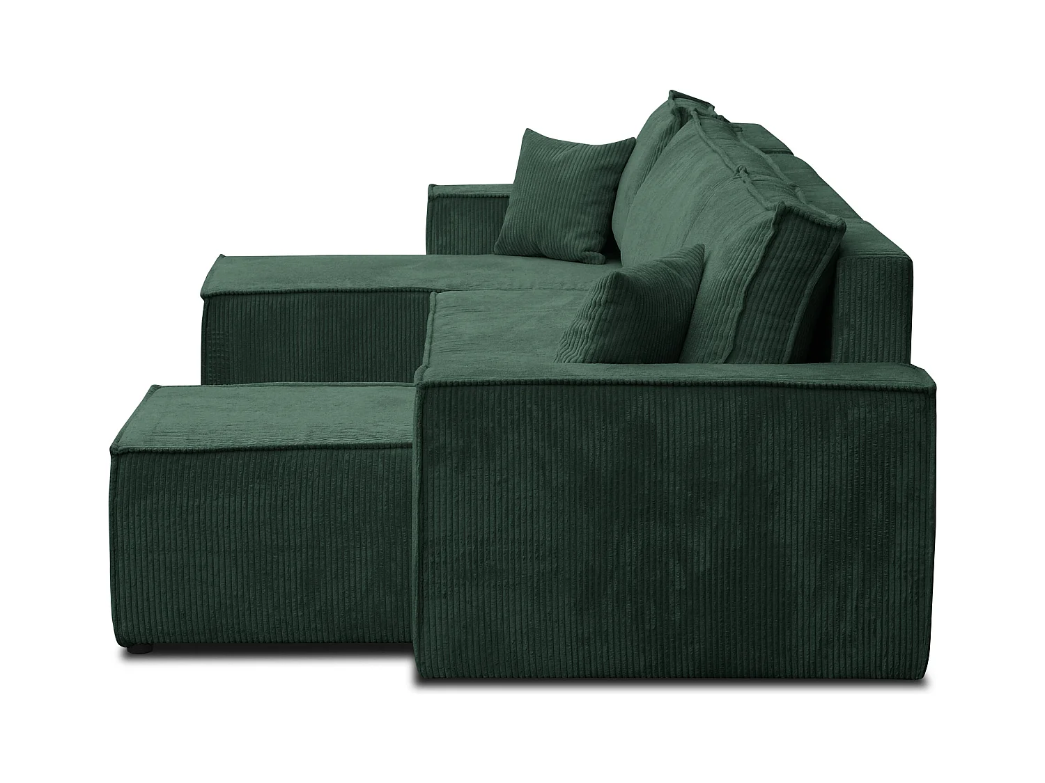 Ensemble de salon Hugo U, canapé en U avec fonction couchage et coffre de rangement, couleur : vert, tissu cordé