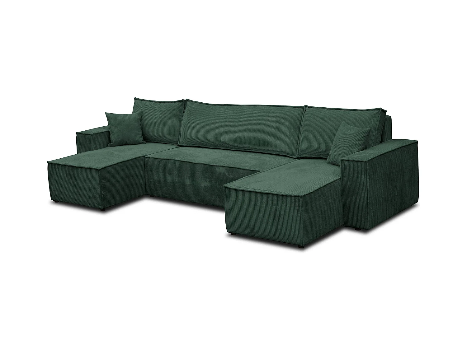 Ensemble de salon Hugo U, canapé en U avec fonction couchage et coffre de rangement, couleur : vert, tissu cordé