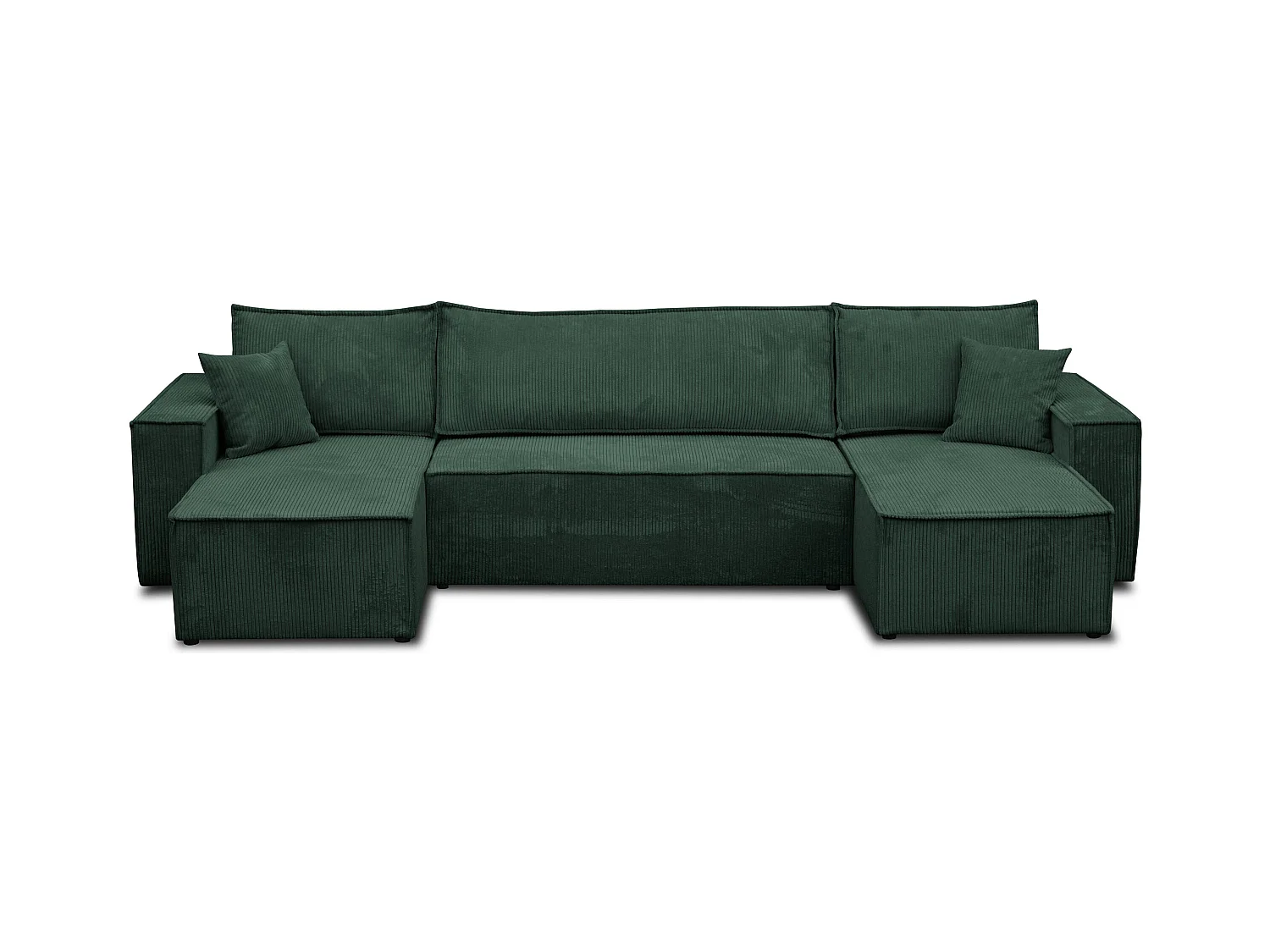 Ensemble de salon Hugo U, canapé en U avec fonction couchage et coffre de rangement, couleur : vert, tissu cordé