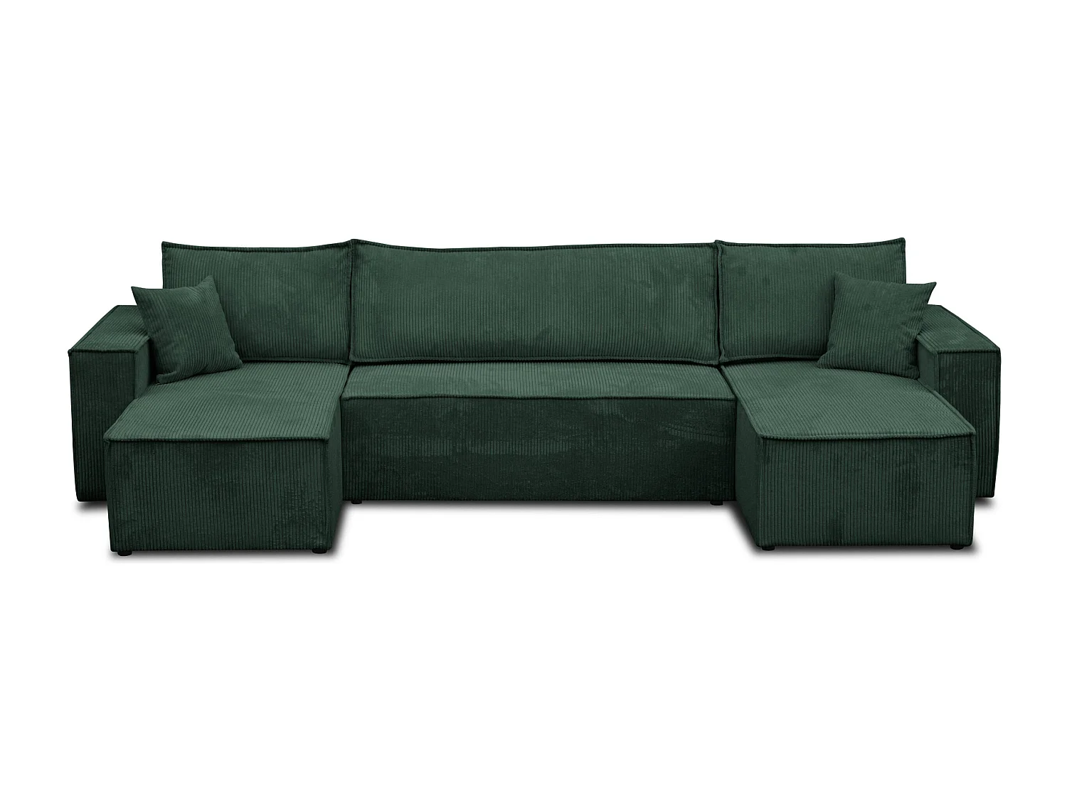 Ensemble de salon Hugo U, canapé en U avec fonction couchage et coffre de rangement, couleur : vert, tissu cordé