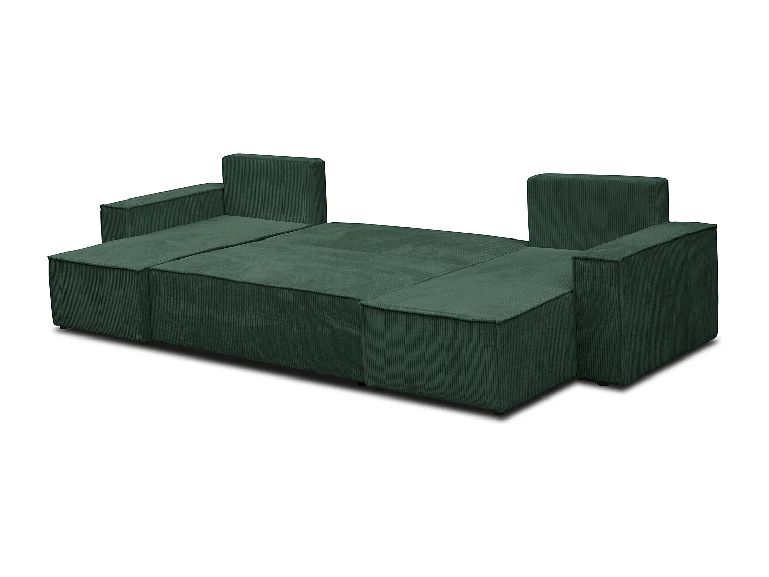 Ensemble de salon Hugo U, canapé en U avec fonction couchage et coffre de rangement, couleur : vert, tissu cordé