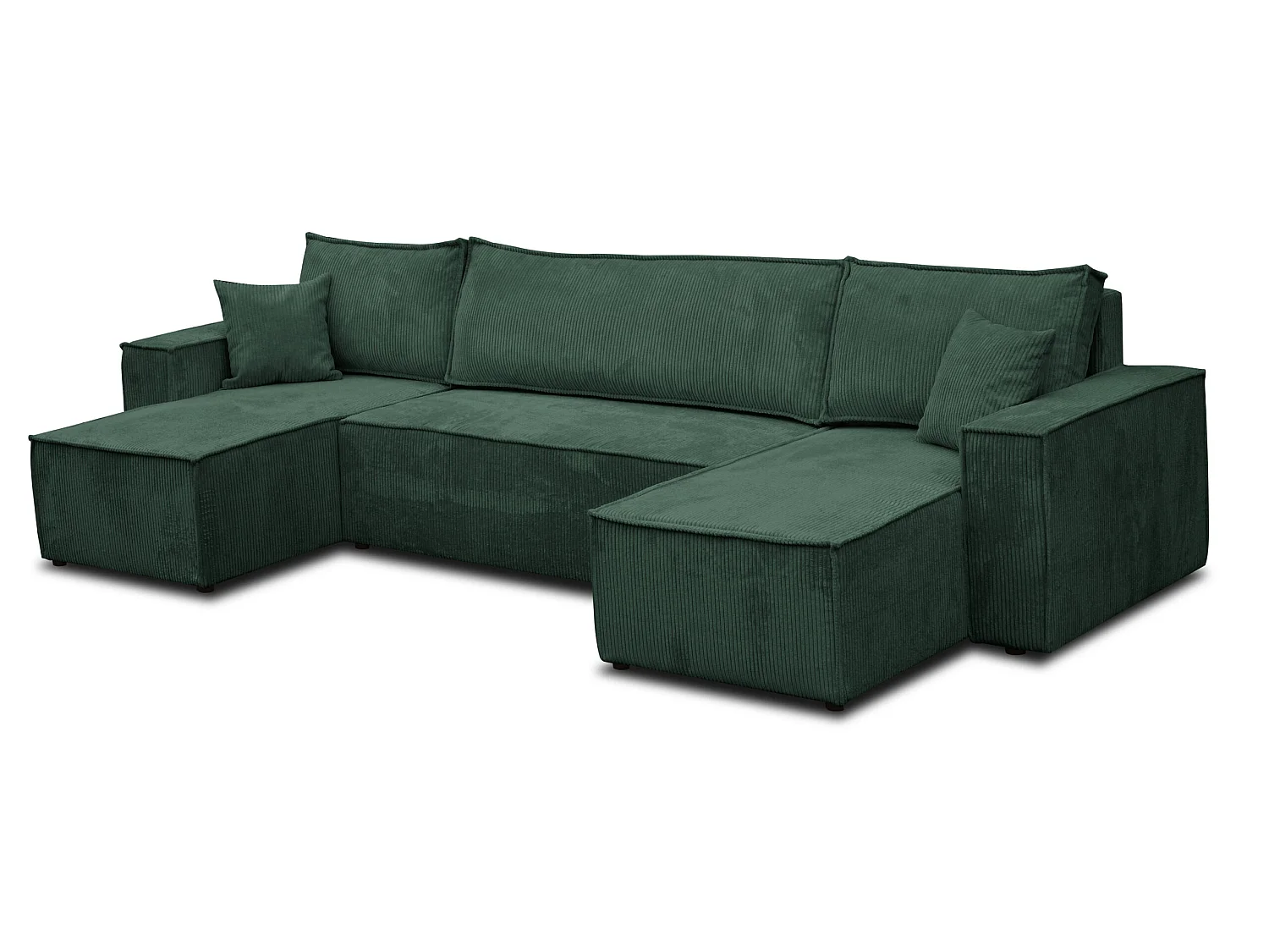 Ensemble de salon Hugo U, canapé en U avec fonction couchage et coffre de rangement, couleur : vert, tissu cordé