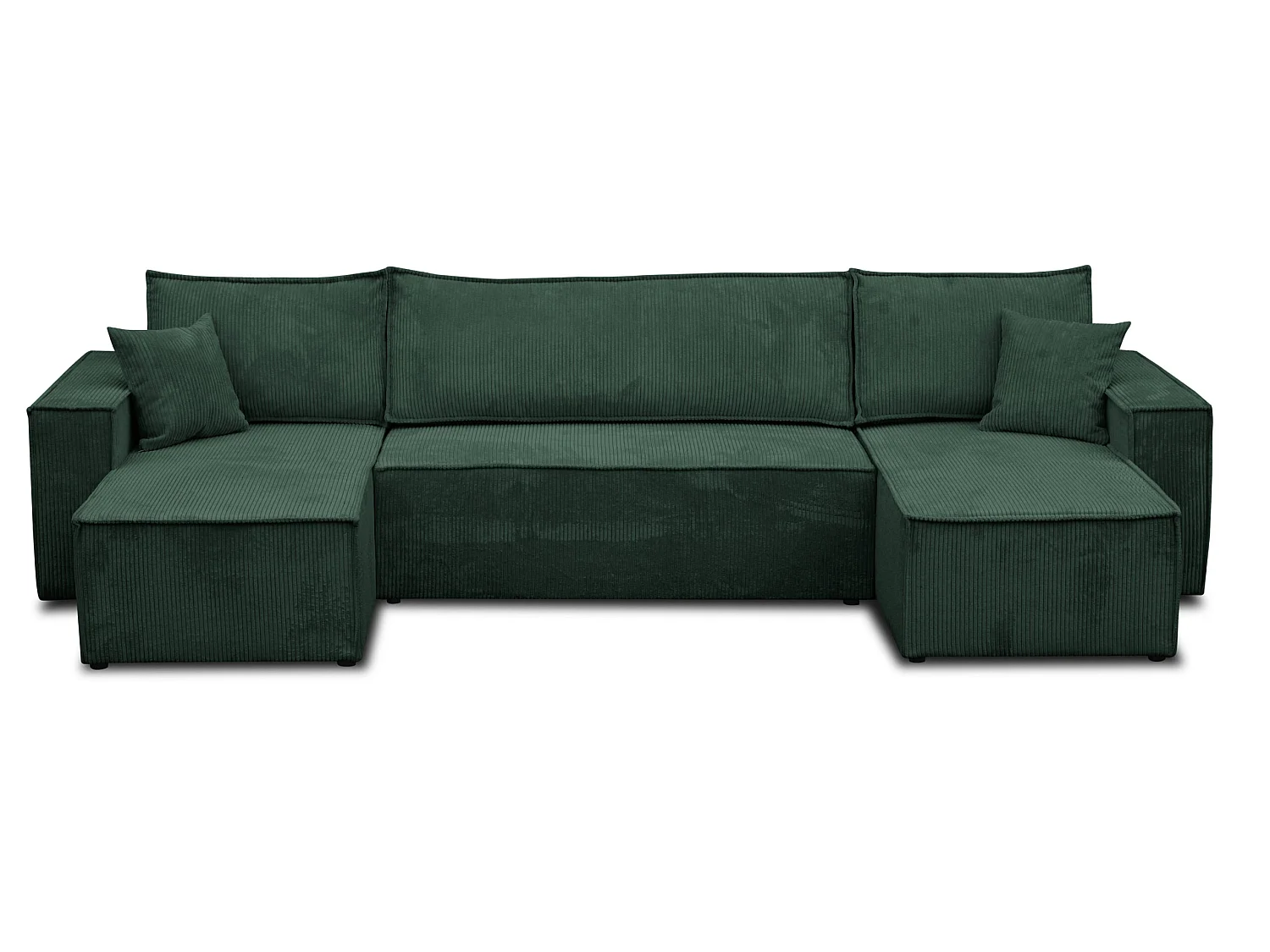 Ensemble de salon Hugo U, canapé en U avec fonction couchage et coffre de rangement, couleur : vert, tissu cordé