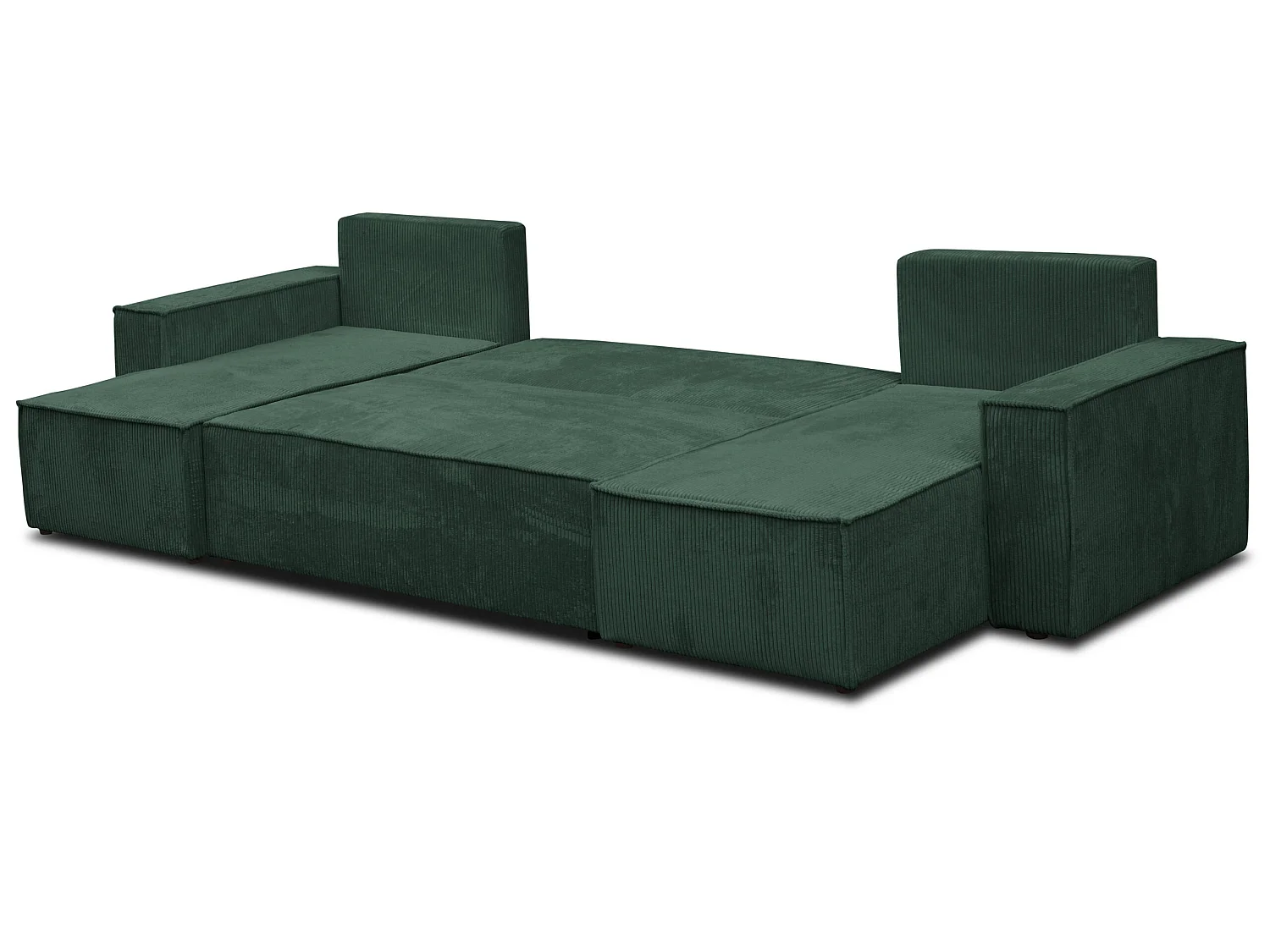 Ensemble de salon Hugo U, canapé en U avec fonction couchage et coffre de rangement, couleur : vert, tissu cordé