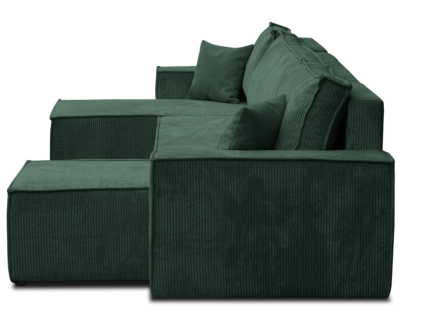 Ensemble de salon Hugo U, canapé en U avec fonction couchage et coffre de rangement, couleur : vert, tissu cordé