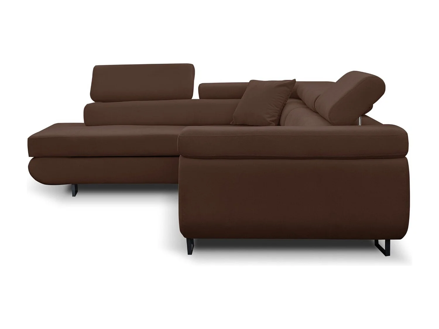 Canapé d'angle Jerry avec fonction couchage et coffre de rangement, couleur : marron, tissu velours, pouf à gauche